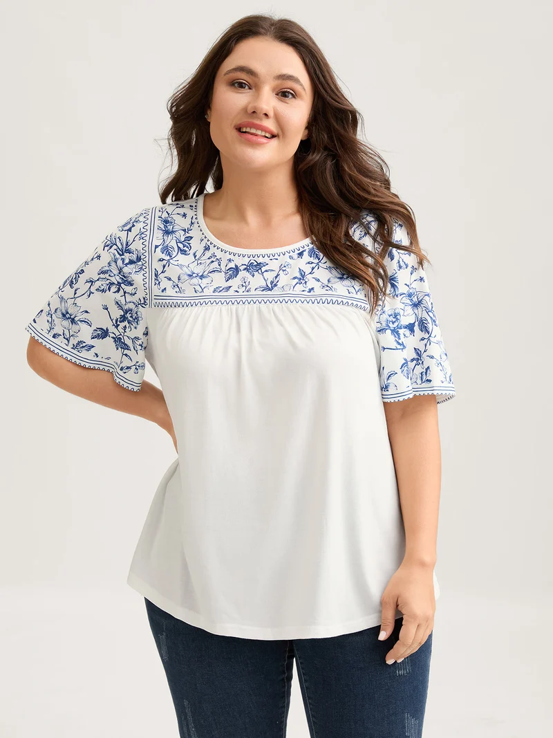 Floral Flowy Knit Solid T-Shirt