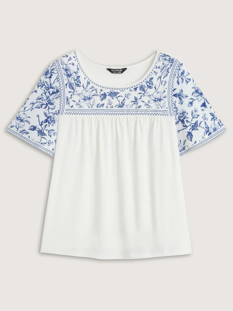 Floral Flowy Knit Solid T-Shirt
