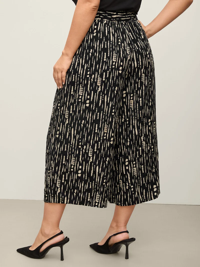 Geometric Pattern Cropped Wide-Leg Pants