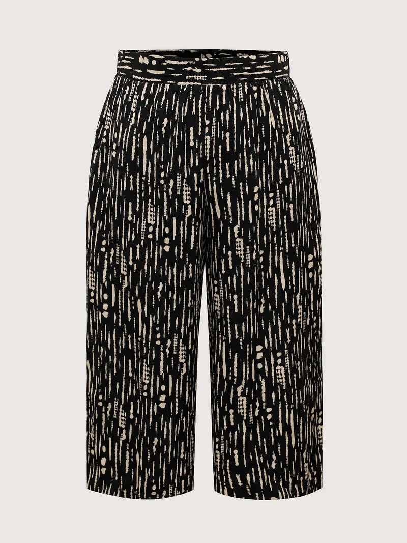 Geometric Pattern Cropped Wide-Leg Pants