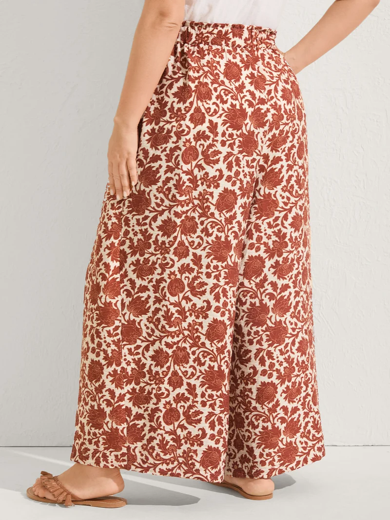 Boho Overlap Slit Belted Wide-Leg Pants