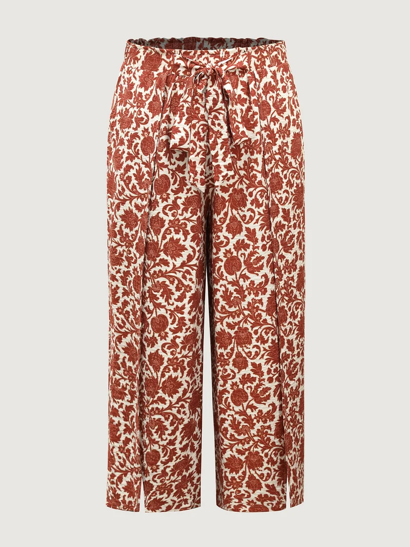 Boho Overlap Slit Belted Wide-Leg Pants
