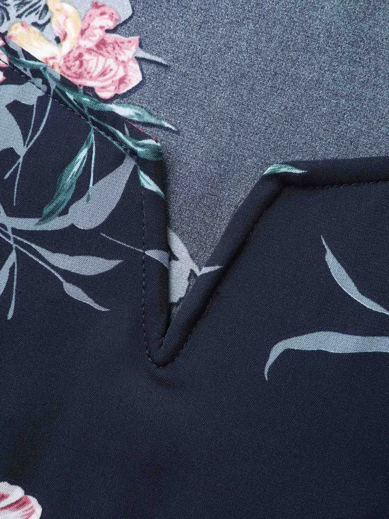 Notched Collar Floral Print Overlap Midi Dress