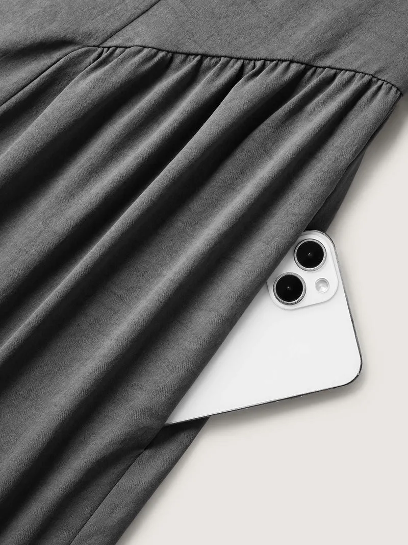 Solid Pleated Drop Waist Midi Dress