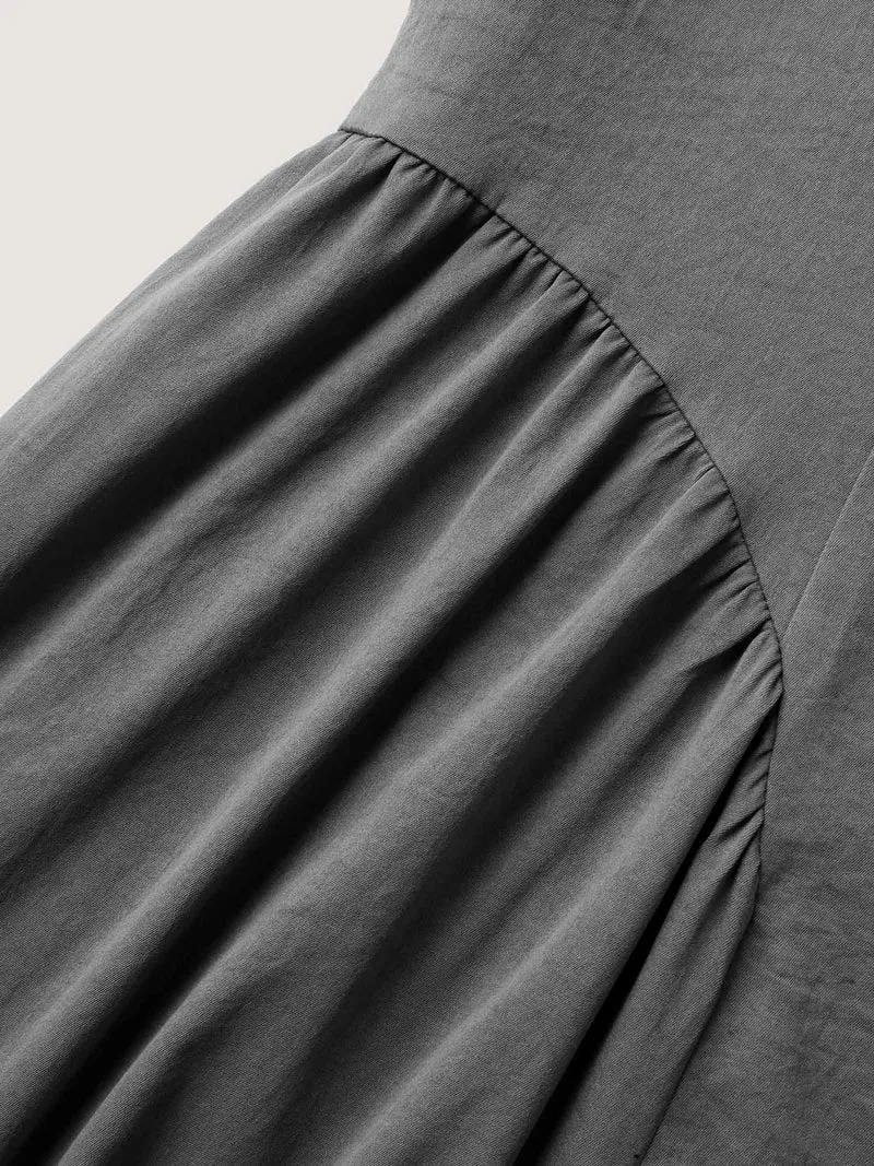 Solid Pleated Drop Waist Midi Dress