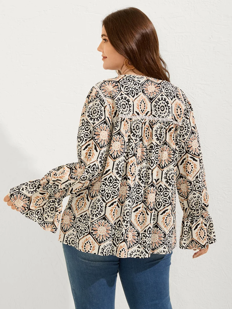Ornate Print Toothpick Pleats Blouse