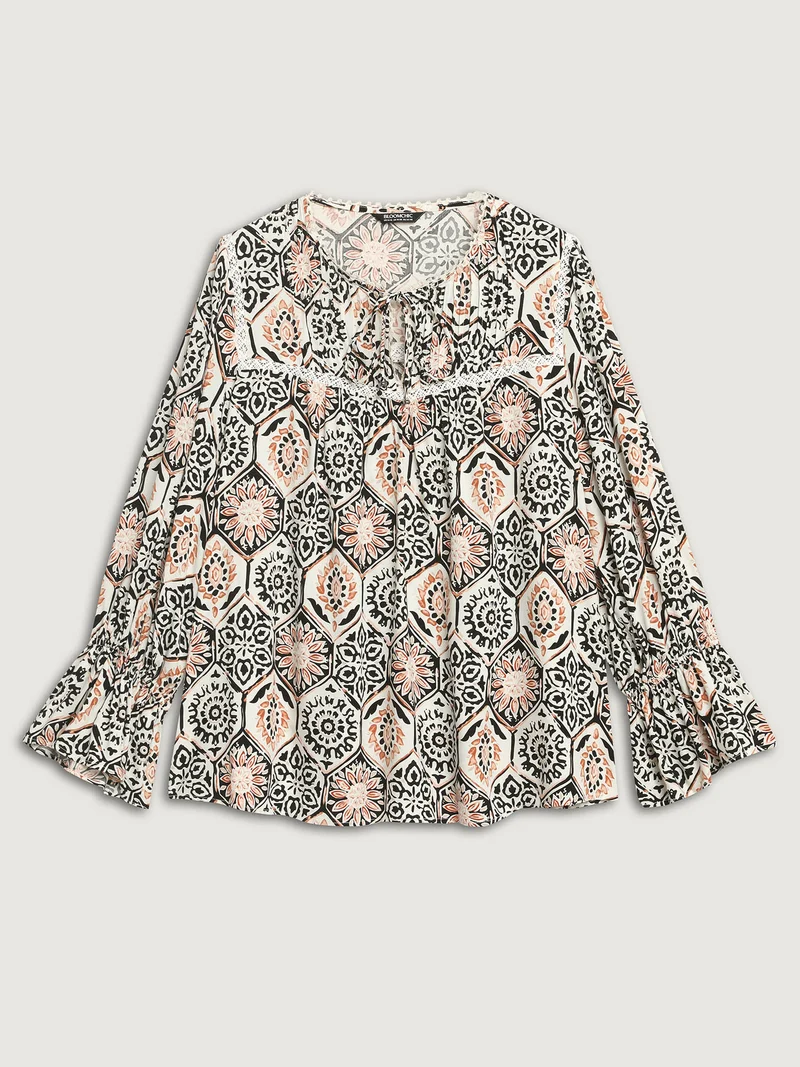 Ornate Print Toothpick Pleats Blouse