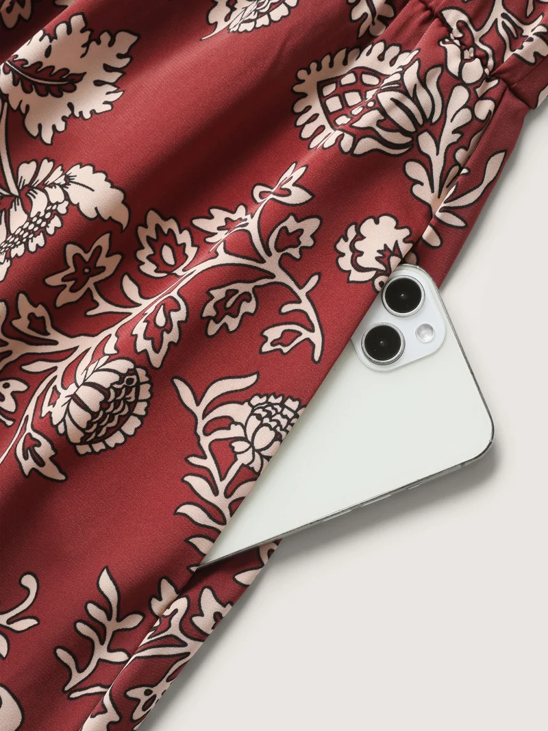 Floral Waist-Tie Pockets Midi Dress