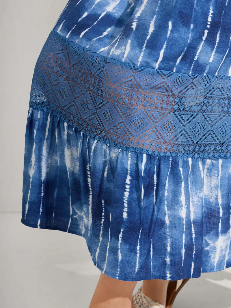 Tie-Dye Lace Trim Cami Midi Dress