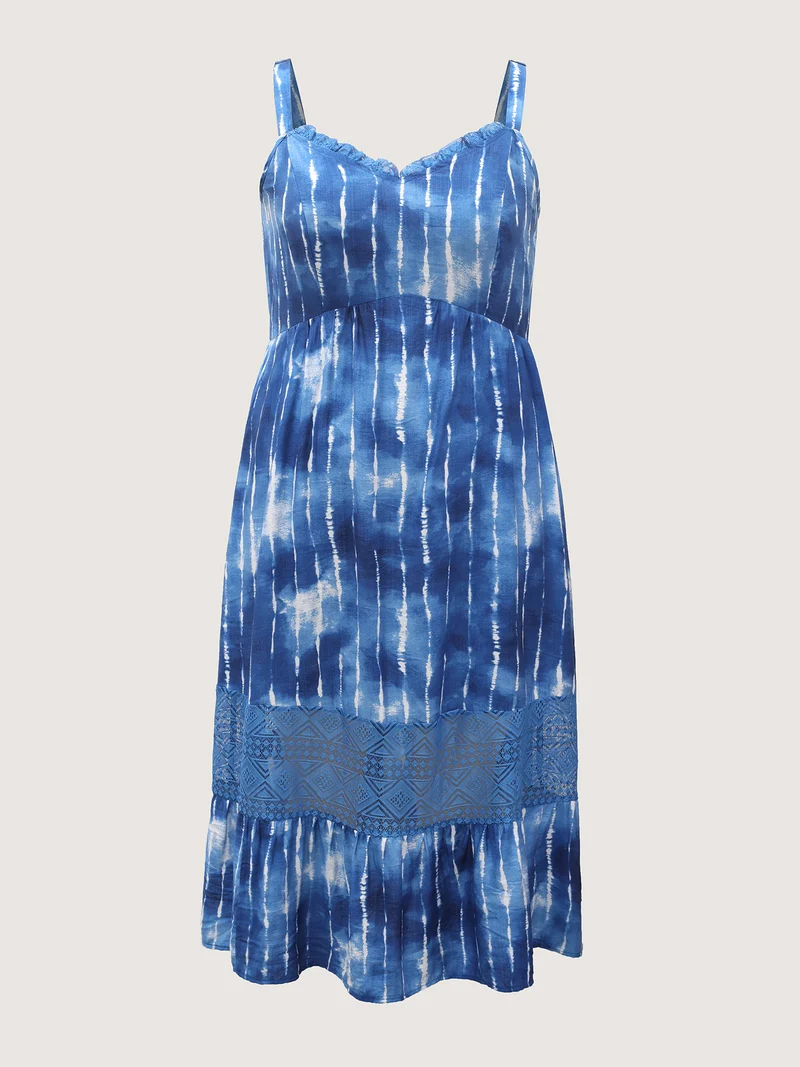Tie-Dye Lace Trim Cami Midi Dress