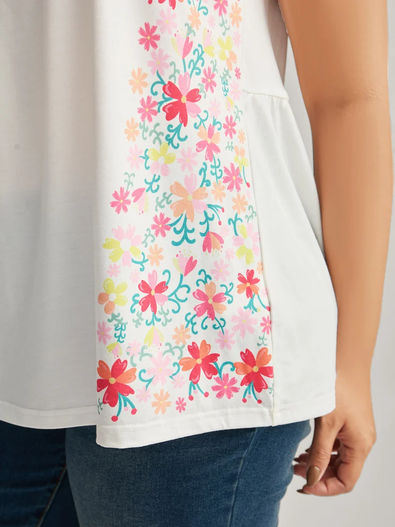 Stretchy Floral Neck Flowy Tank Top