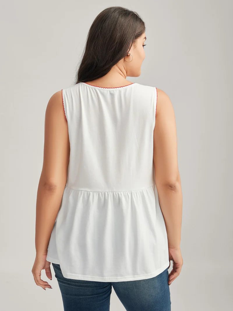 Stretchy Floral Neck Flowy Tank Top