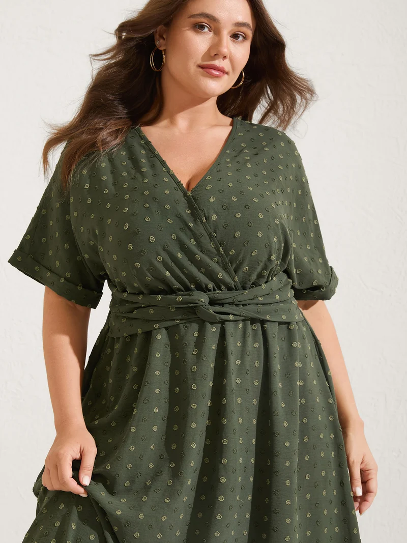 Textured Pleated Twist Waist Midi Dress
