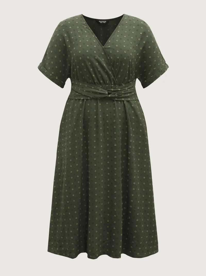 Textured Pleated Twist Waist Midi Dress