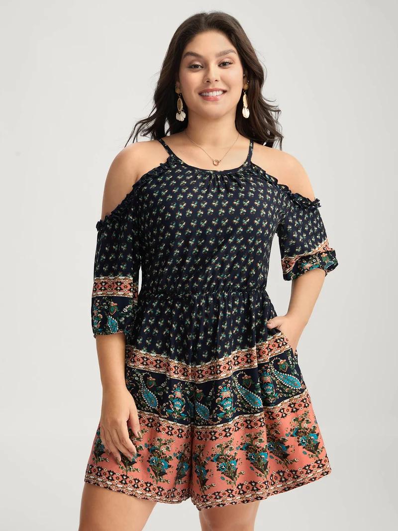 Rayon Off-Shoulder Stretchy Boho Romper