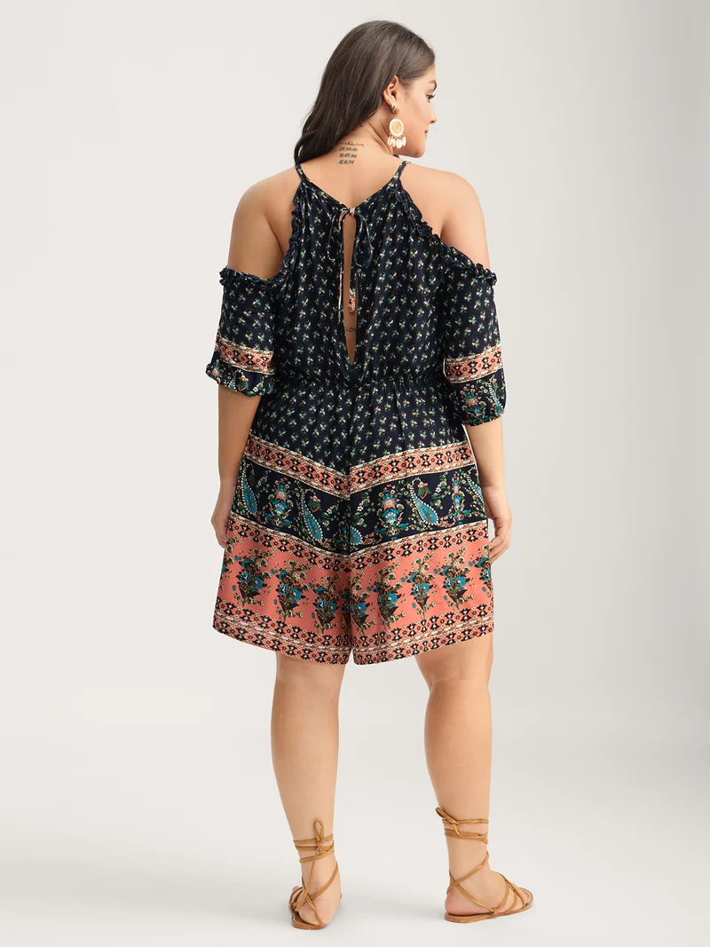 Rayon Off-Shoulder Stretchy Boho Romper