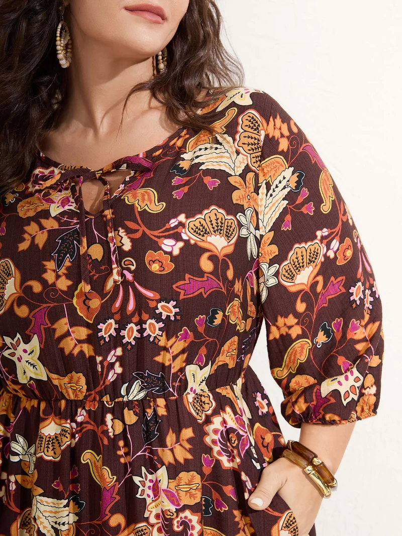 Boho Print Stretchy Waist Maxi Dress