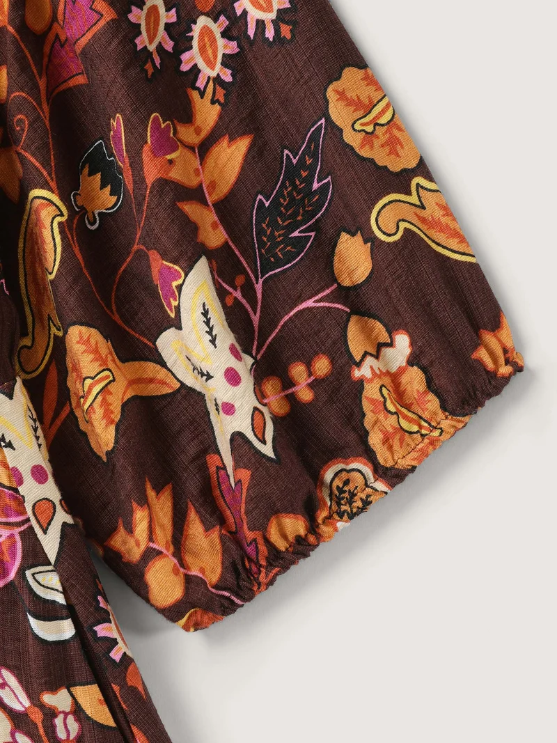 Boho Print Stretchy Waist Maxi Dress