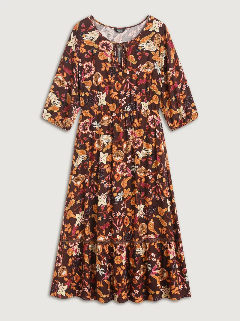 Boho Print Stretchy Waist Maxi Dress