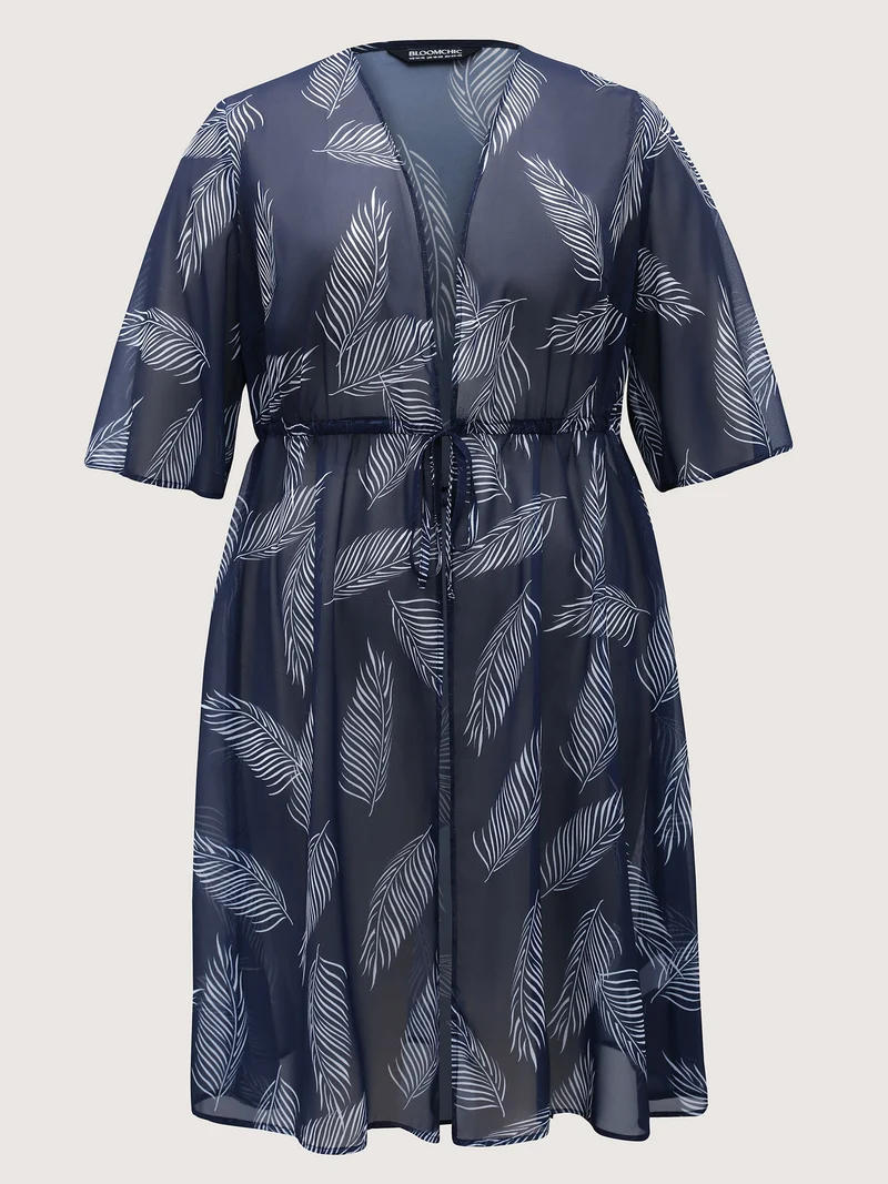 Chiffon Feather Print Sheer Kimono