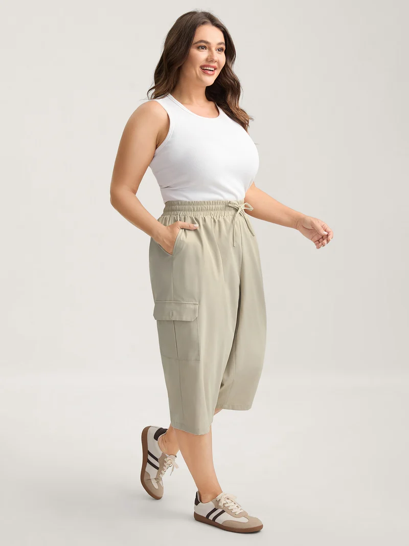 Waist Drawstring Pockets Straight-Leg Pants