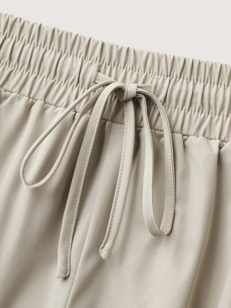 Waist Drawstring Pockets Straight-Leg Pants