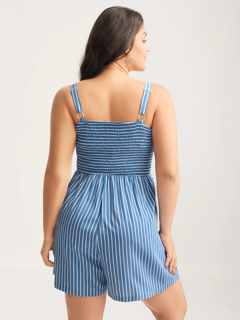 Striped Shirred Bodice Cami Romper