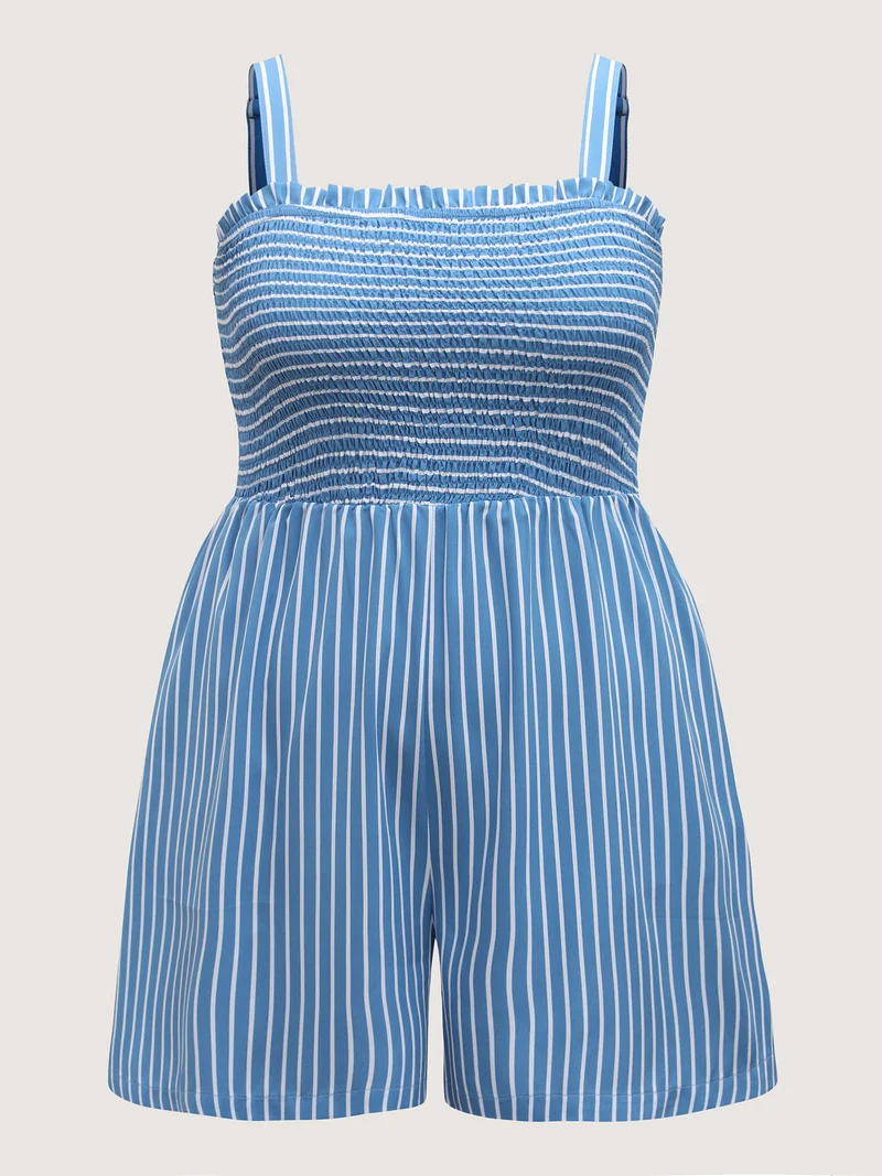 Striped Shirred Bodice Cami Romper
