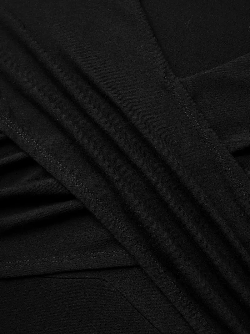 Overlap Bodice Solid Knit Pockets Midi Dress