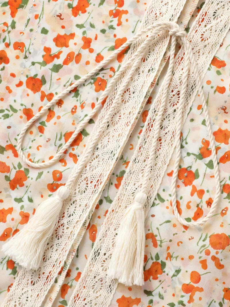 Fine Glitter Print Front-Tie Kimono