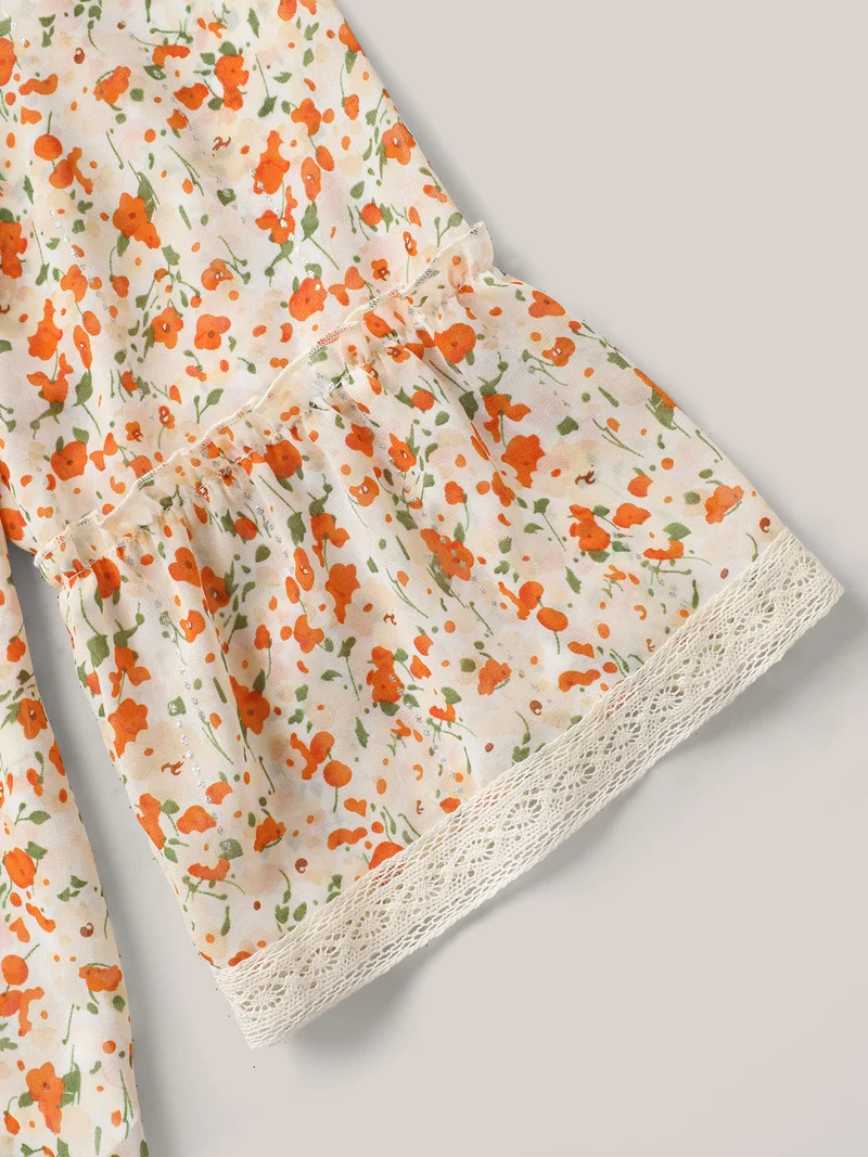Fine Glitter Print Front-Tie Kimono