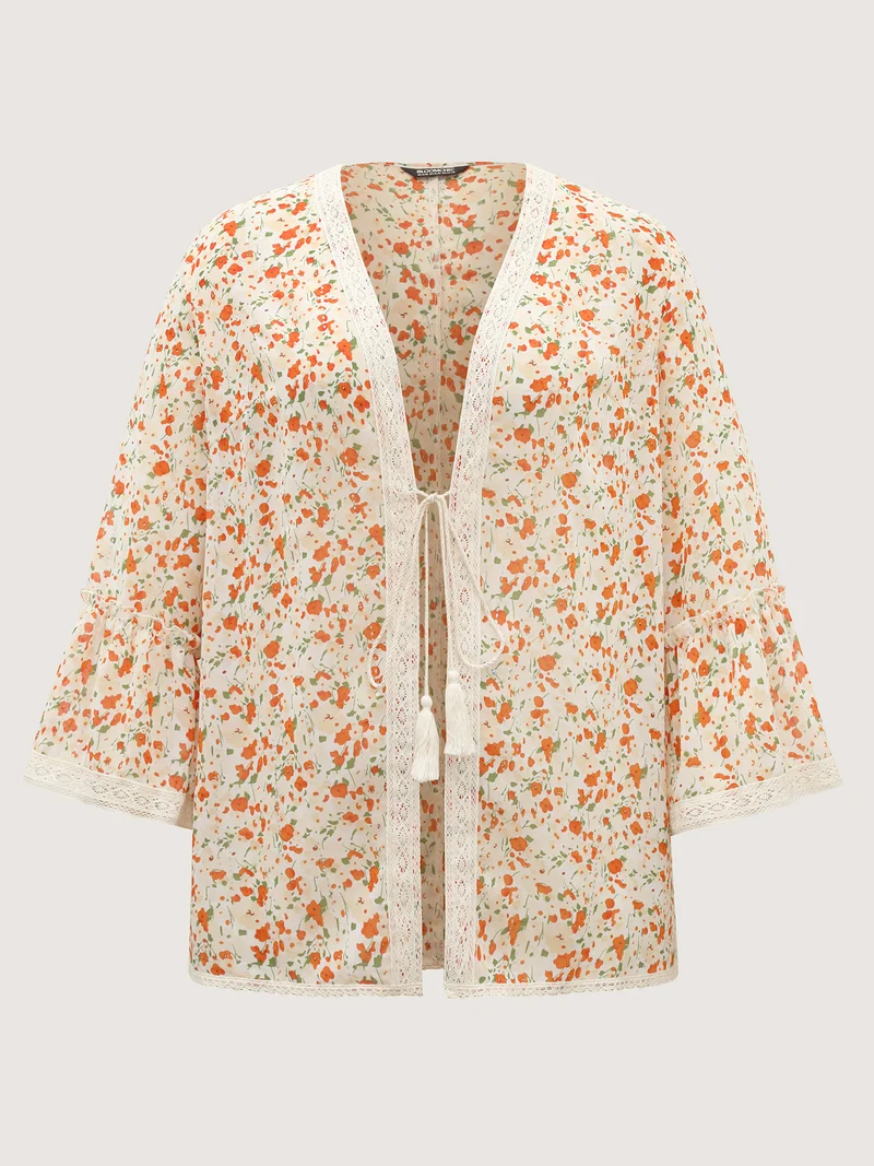 Fine Glitter Print Front-Tie Kimono