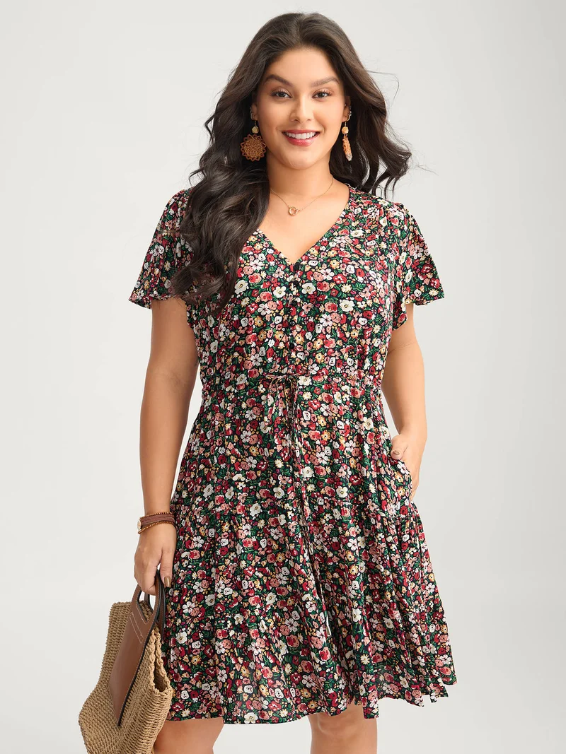Floral Print Waist-Tie Midi Dress