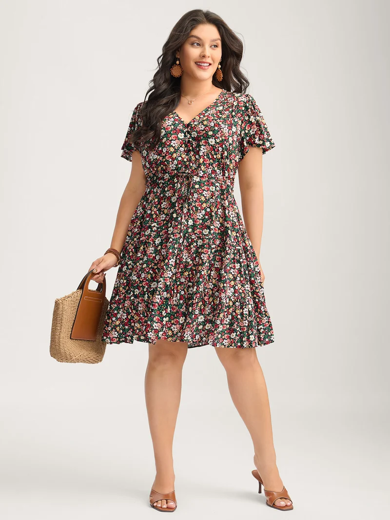 Floral Print Waist-Tie Midi Dress