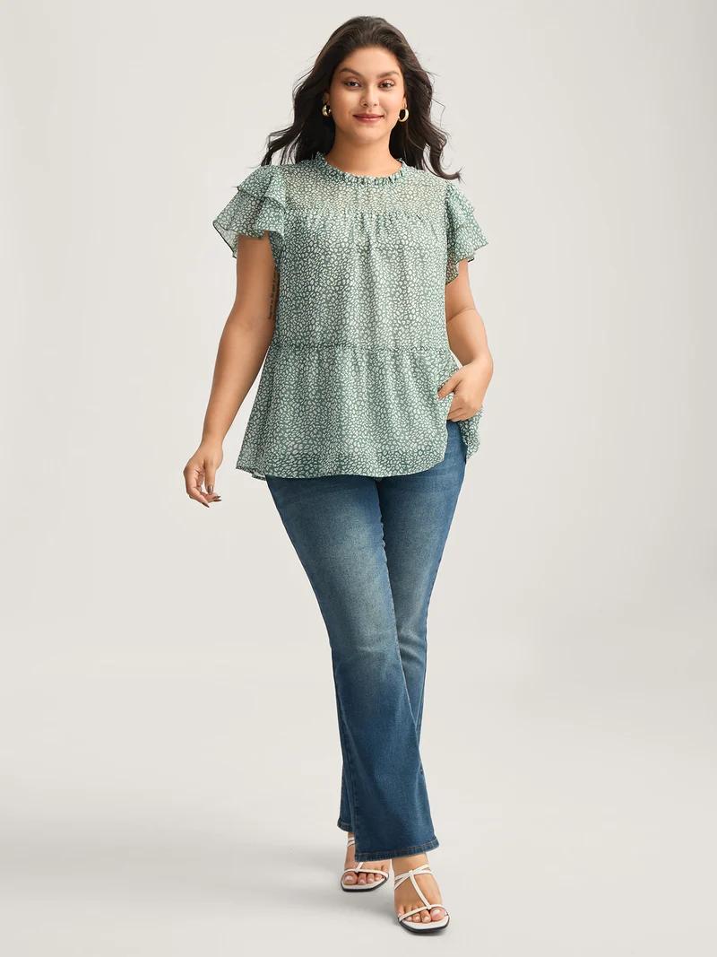 Leopard Print Stretchy Neck Flowy Blouse