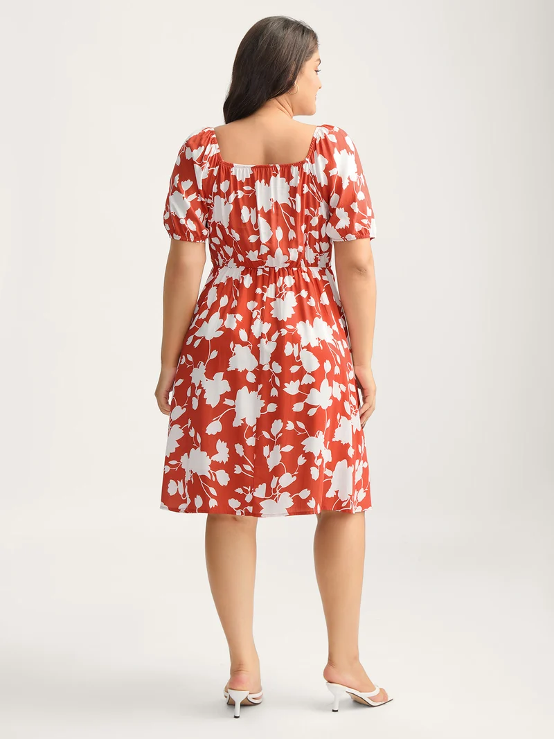 Rayon Lace Trim Square Neck Midi Dress