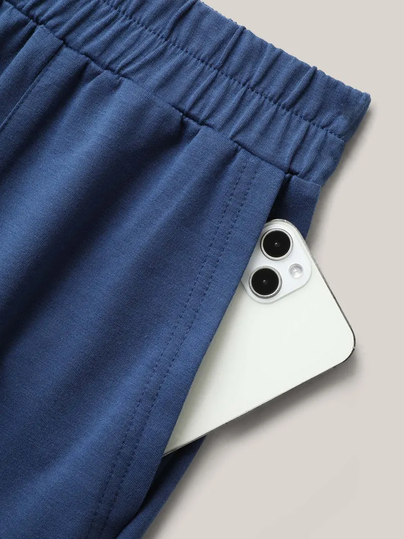 Stretchy Waist Asymmetrical Hem Straight-Leg Pants