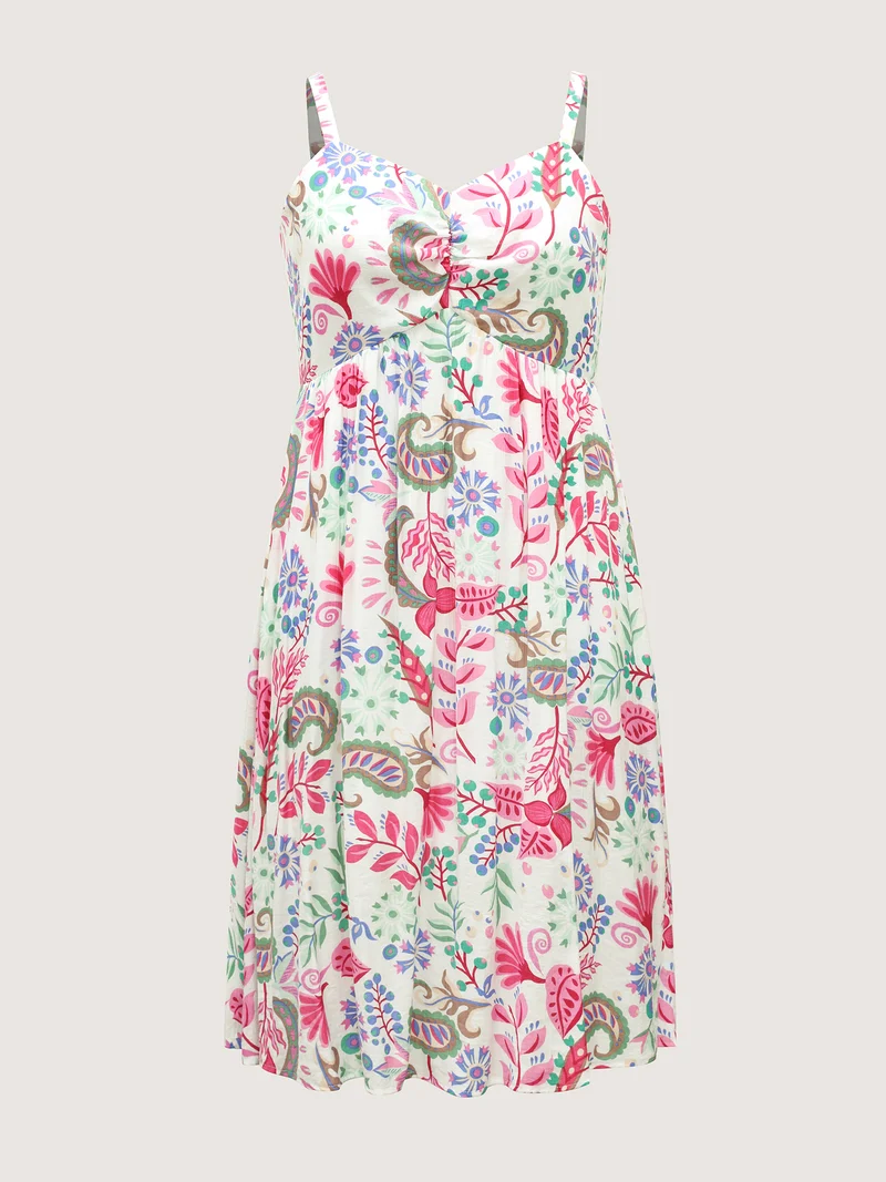 Backless Bow Paisley Print Cami Midi Dress