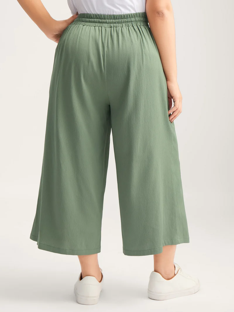 Drawstring Pin Tuck Wide-Leg Pants