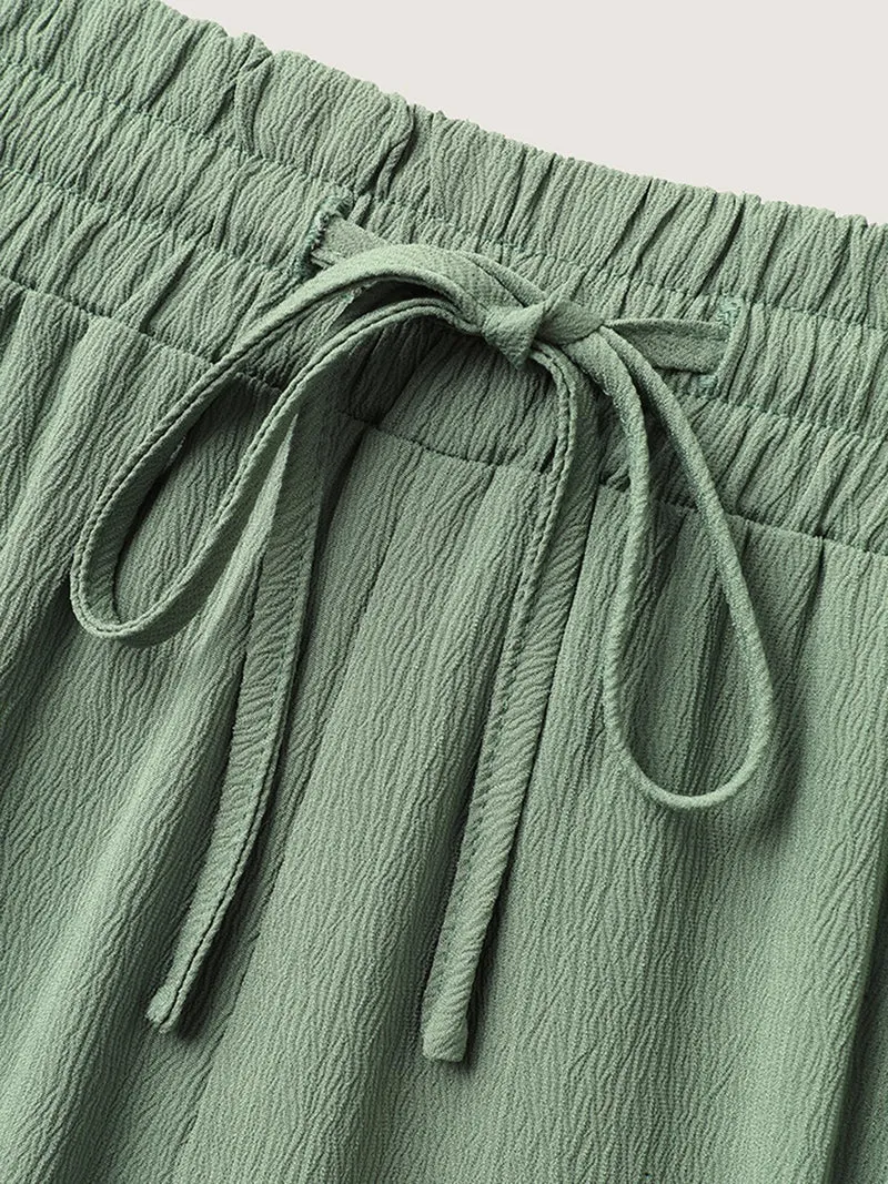 Drawstring Pin Tuck Wide-Leg Pants