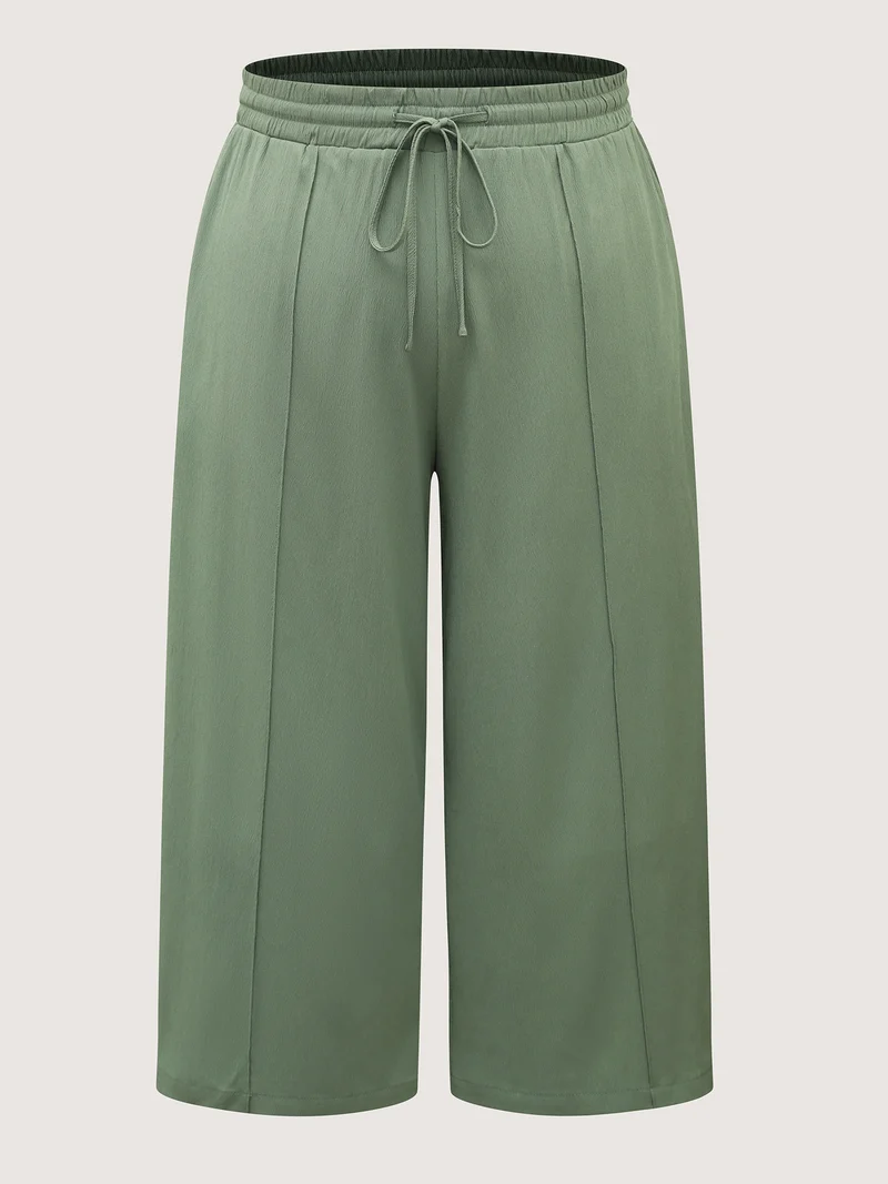 Drawstring Pin Tuck Wide-Leg Pants