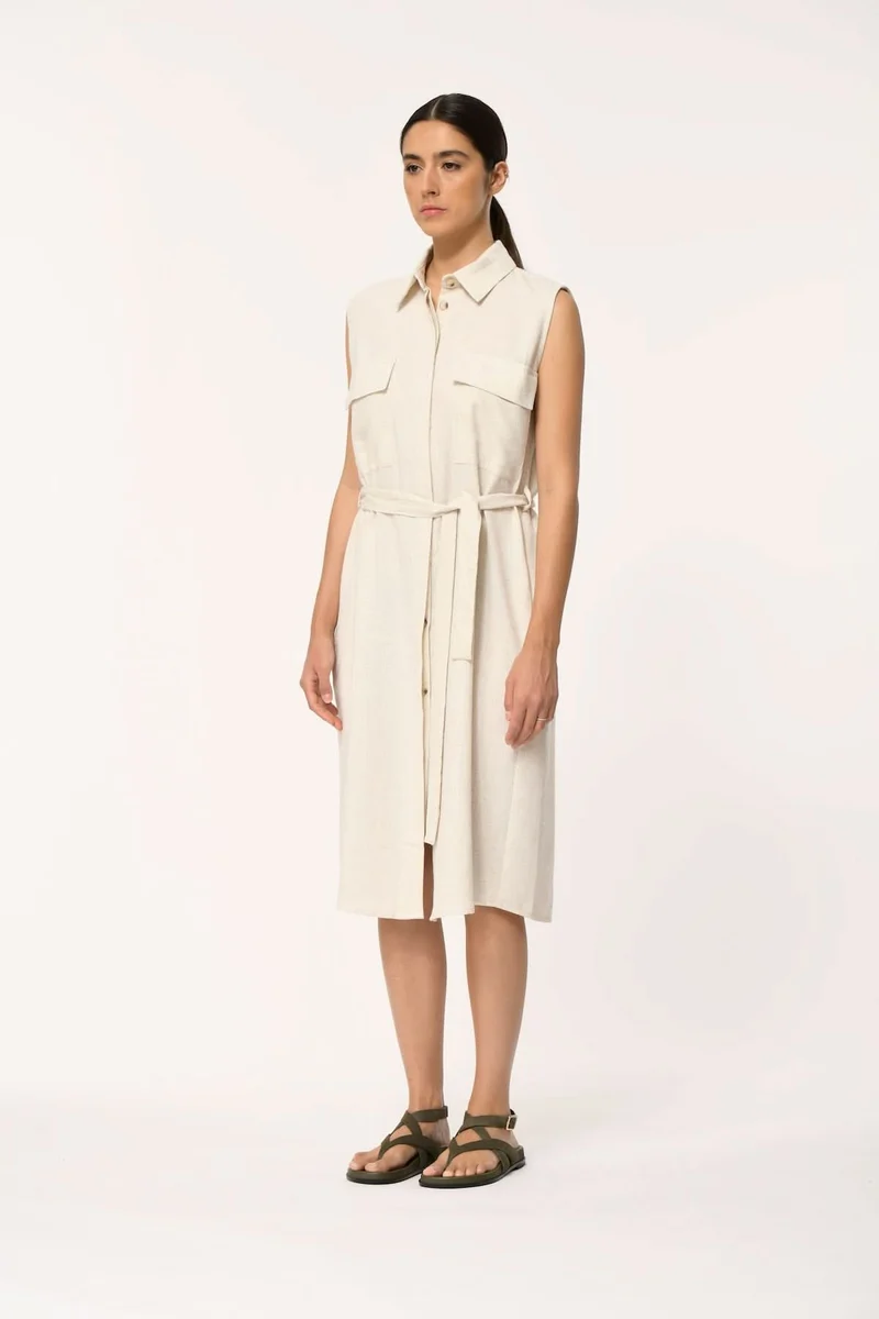 Robe chemise sans manches ceinturée LALORA