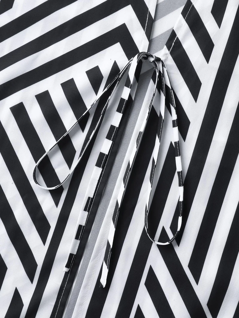 Asymmetrical Stripes Front-Tie Kimono