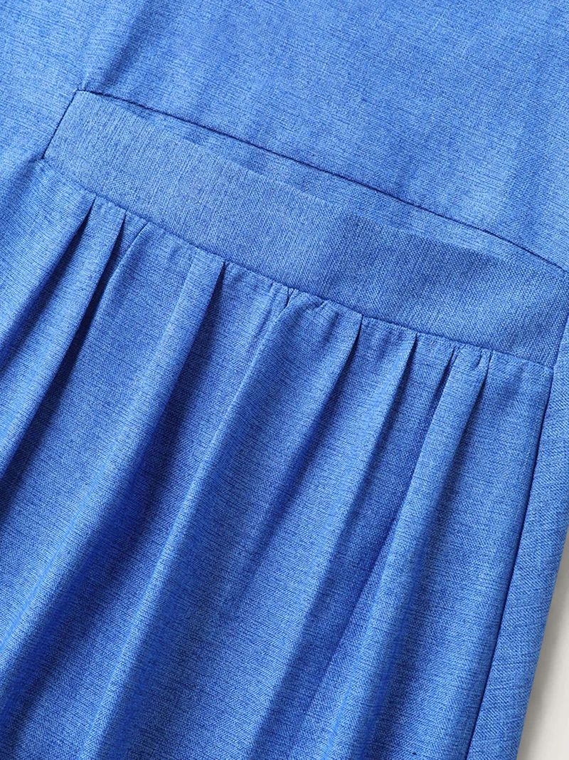 Overall Straps Pleated Pockets Midi Dress