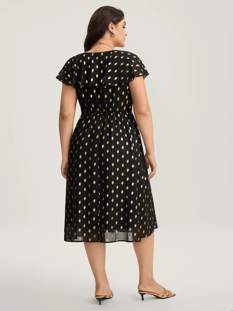 Shimmery Polka Dot Stretchy Waist Midi Dress