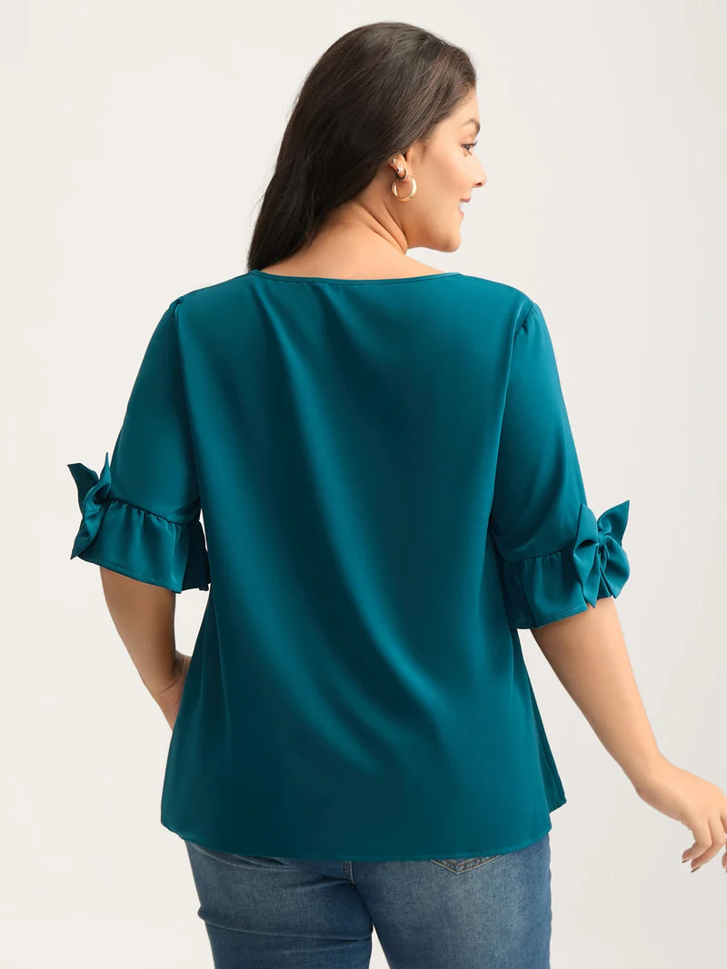 Ruffled 3D Bow Detail Solid Blouse