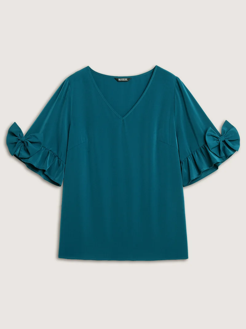Ruffled 3D Bow Detail Solid Blouse
