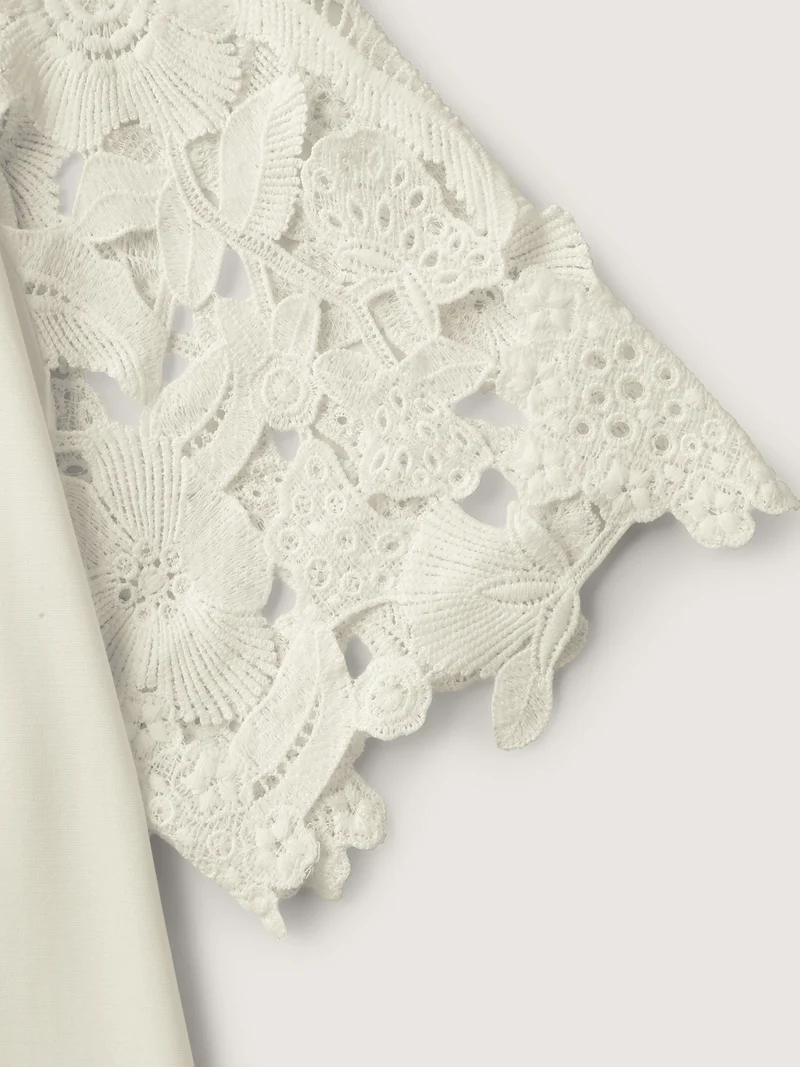 Lace Cut-Out Sleeve Solid T-Shirt