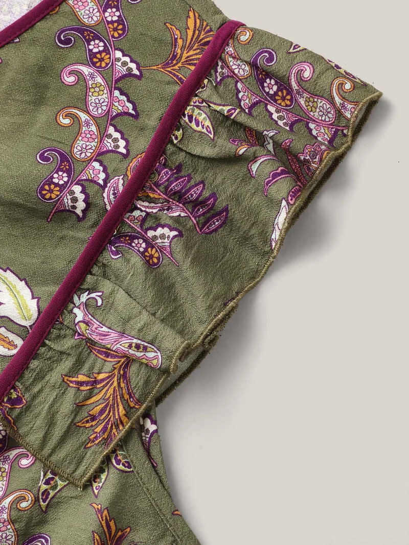 Paisley Print Color Contrast Flowy Blouse