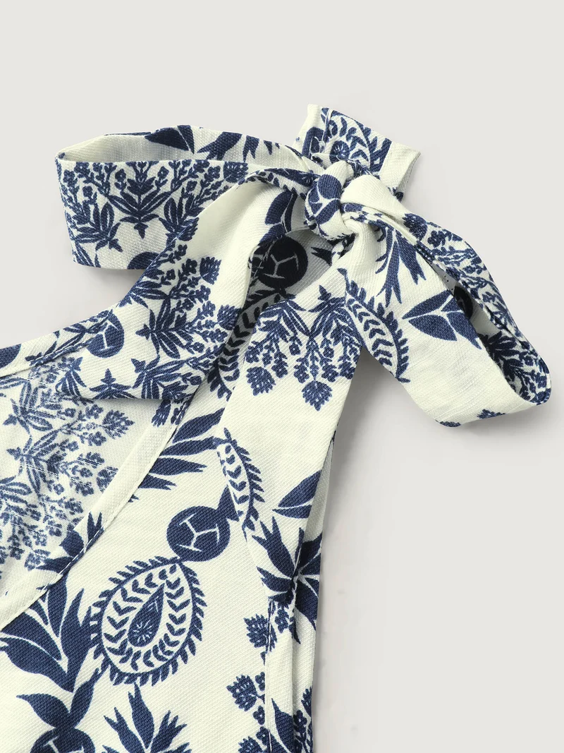 Rayon Ornate Print Knotted Shoulder Dress